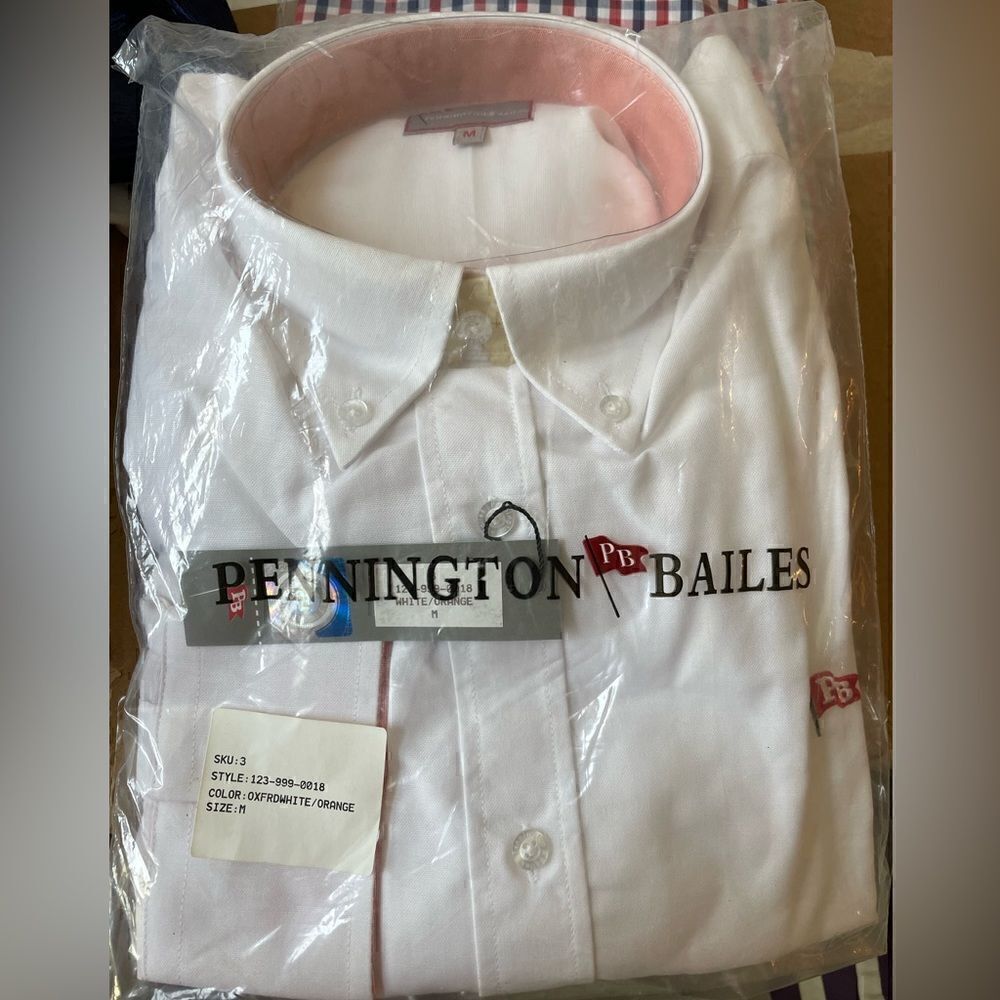 PENNINGTON & Bailes Oxford White/Orange L/S Flip Cuff Button Down Shirt Men M